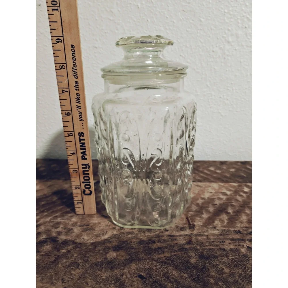Vintage L.E. Smith Imperial Atterbury Scroll Clear Glass Canister Jar